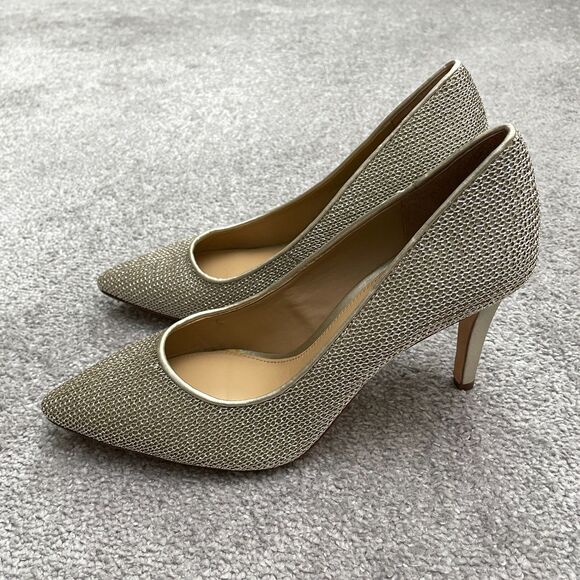 Antonio Melani Gold Sparkle Metallic Pointed Toe Heel Pump Womens 8.5M Elegant - Picture 1 of 14